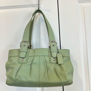 Coach SoHo Hampton sage green pleated leather tote shoulder satchel bag